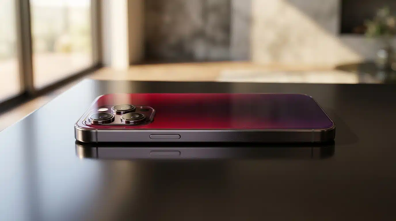 Smartphone haut de gamme coloris rouge cerise foncé