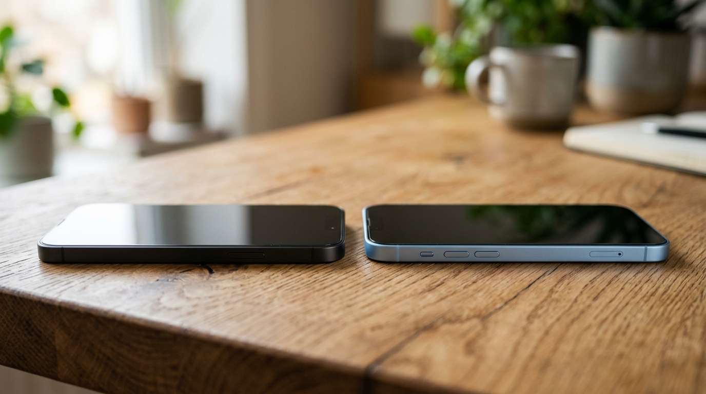 Deux smartphones coloris noir et bleu ciel côte à côte