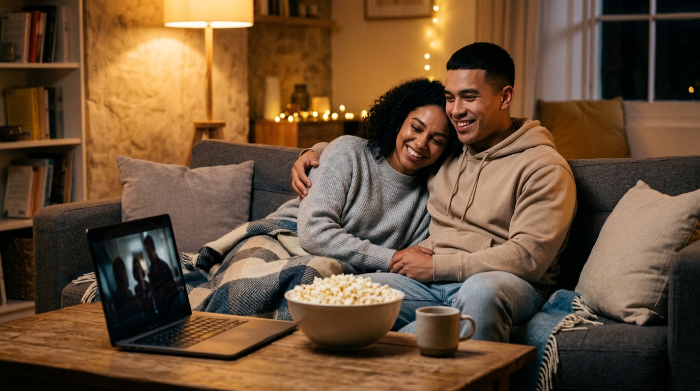 Couple regardant un film gratuit sur ordinateur portable