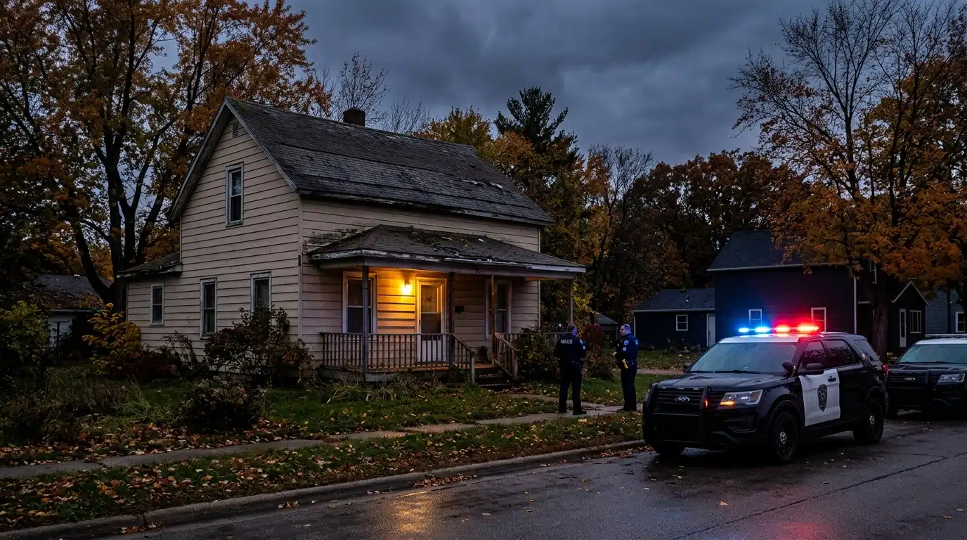 Maison isolée dans le Wisconsin avec véhicule de police