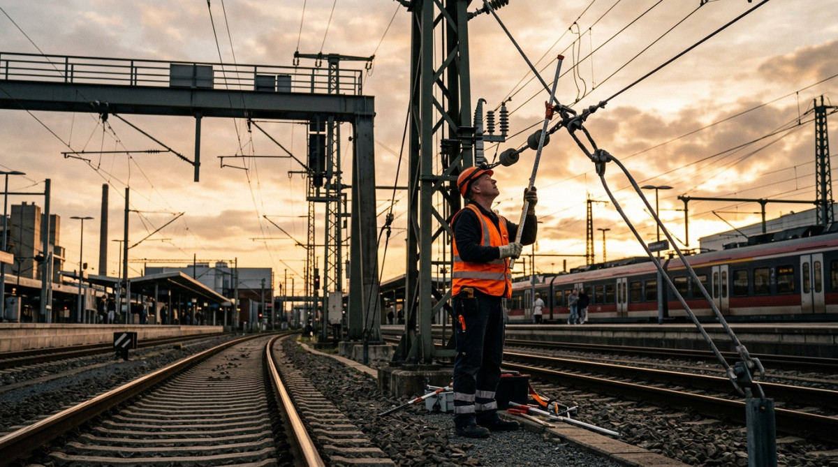 Agent SNCF inspectant les voies et lignes électriques