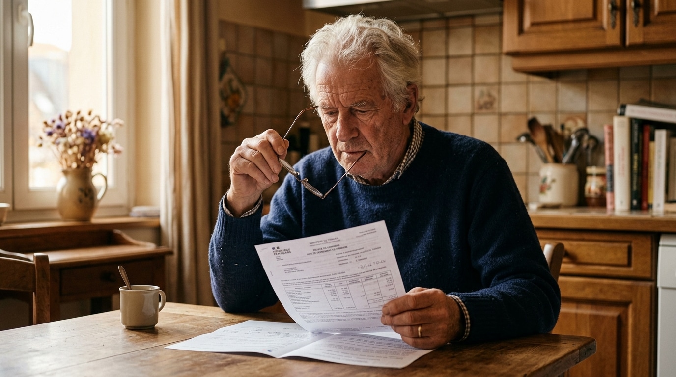 Retraité vérifiant son relevé de points Agirc-Arrco à la maison