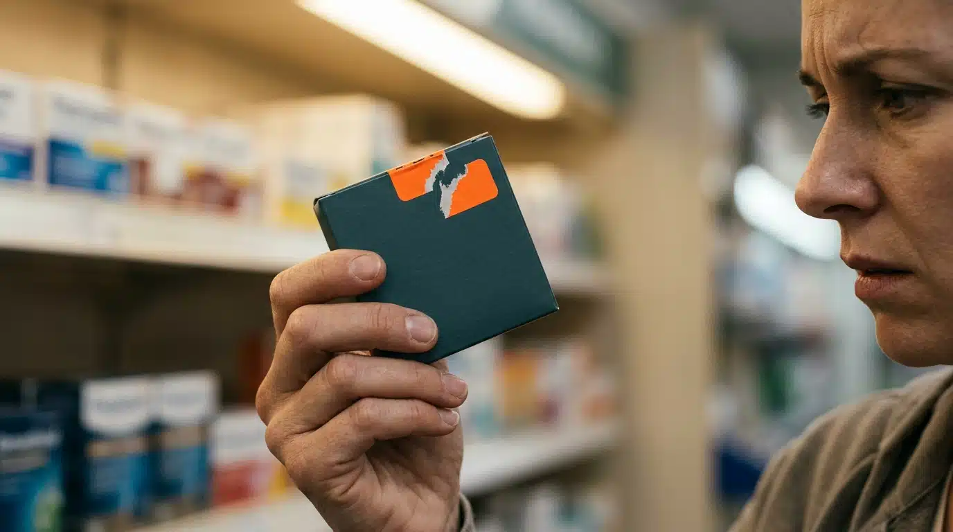 Main tenant une boîte de préservatifs en pharmacie