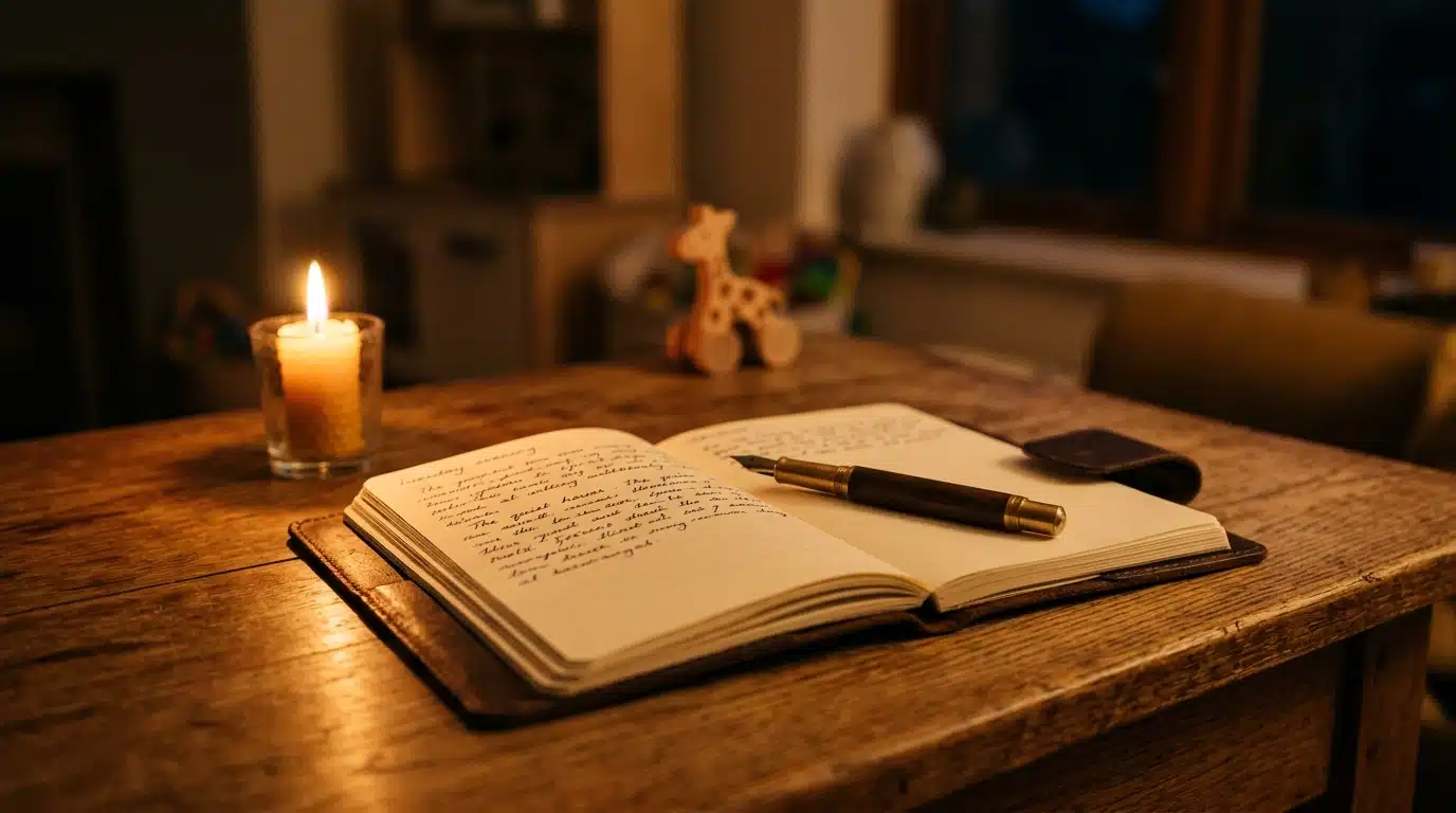 Carnet et bougie évoquant un moment d'écriture intime