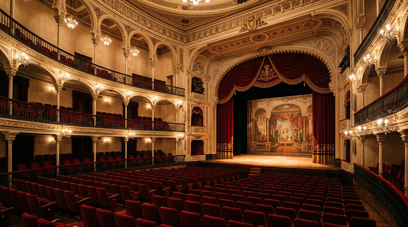Scène de théâtre andalou aux fauteuils de velours rouge