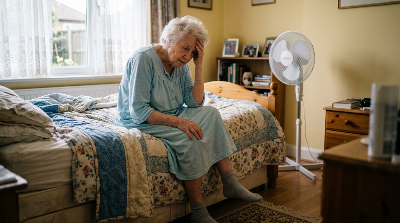 Femme âgée avec vertige au réveil dans sa chambre