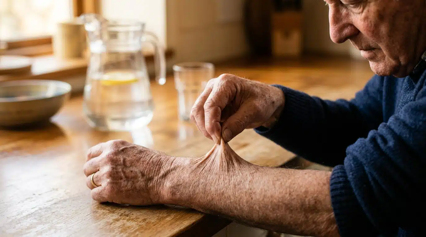 Test de pincement de peau pour vérifier l'hydratation
