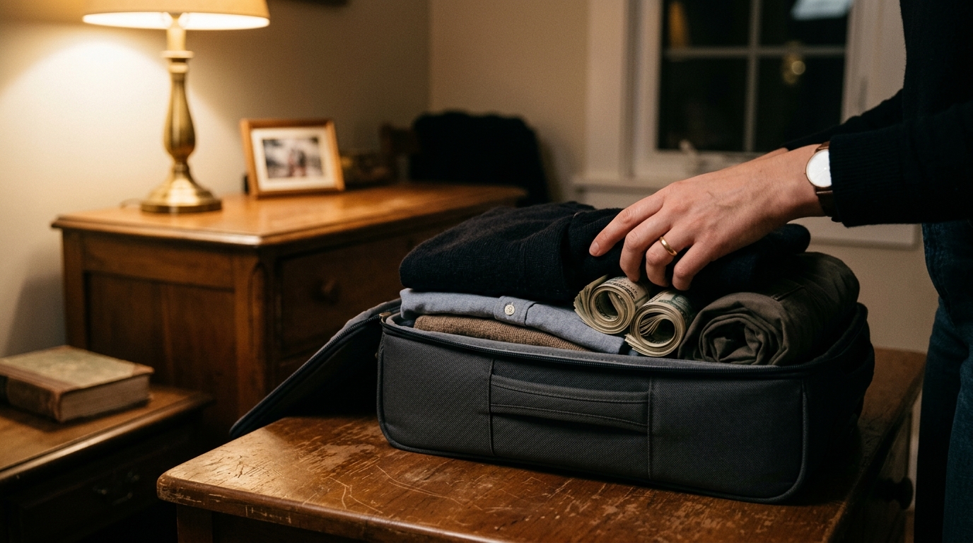 Valise préparée en secret pour un départ