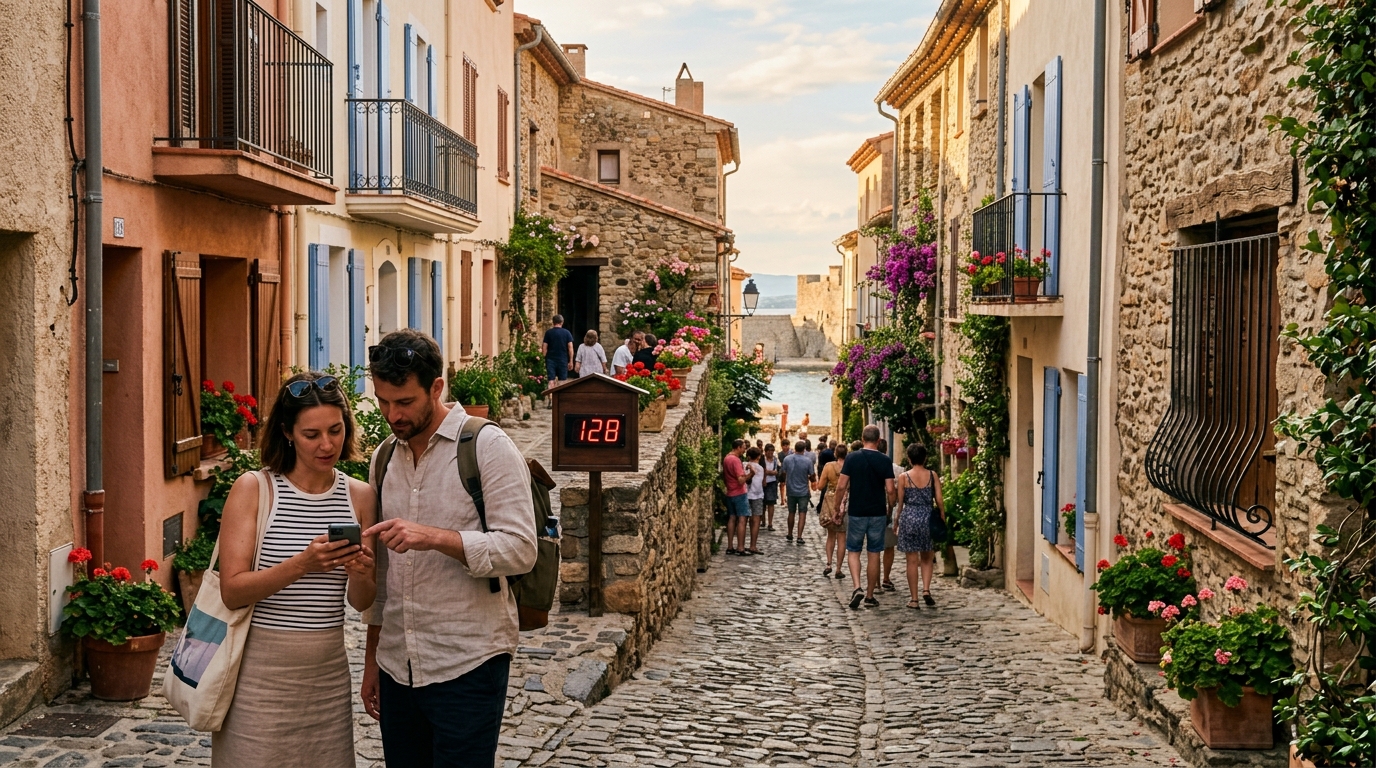 Village français avec compteur de visiteurs à l'entrée