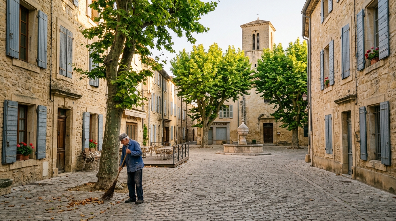 Village français fermé en saison touristique basse