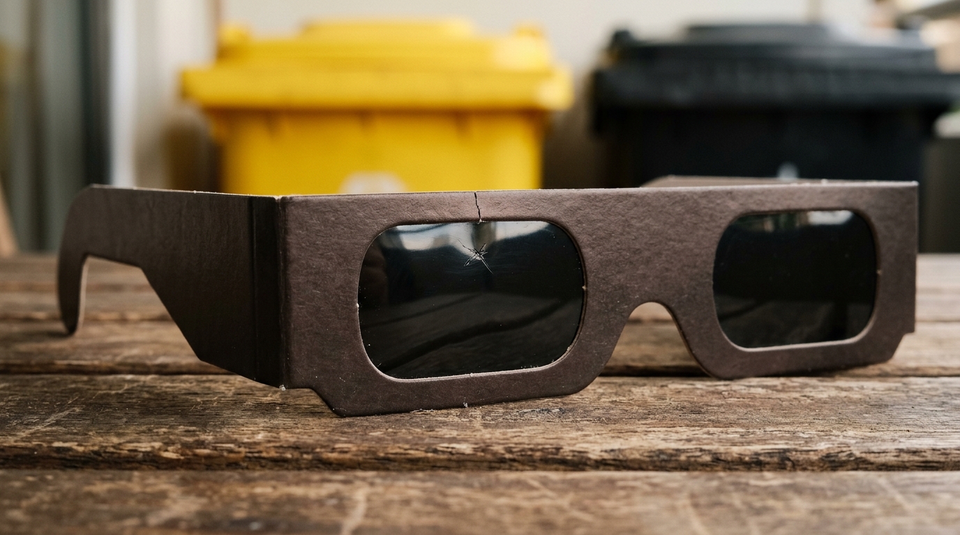 Lunettes d'éclipse en carton avec verre fissuré