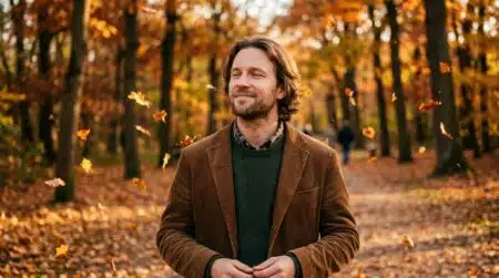 Personne sereine en extérieur pendant l'automne doré