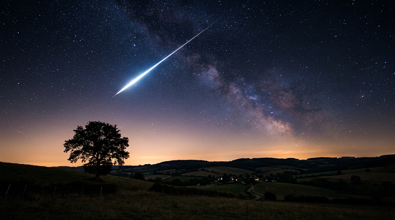 Étoile filante traversant le ciel nocturne étoilé