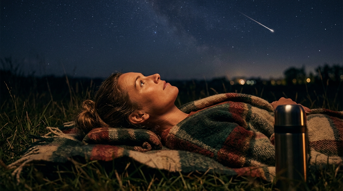 Personne allongée observant le ciel étoilé la nuit