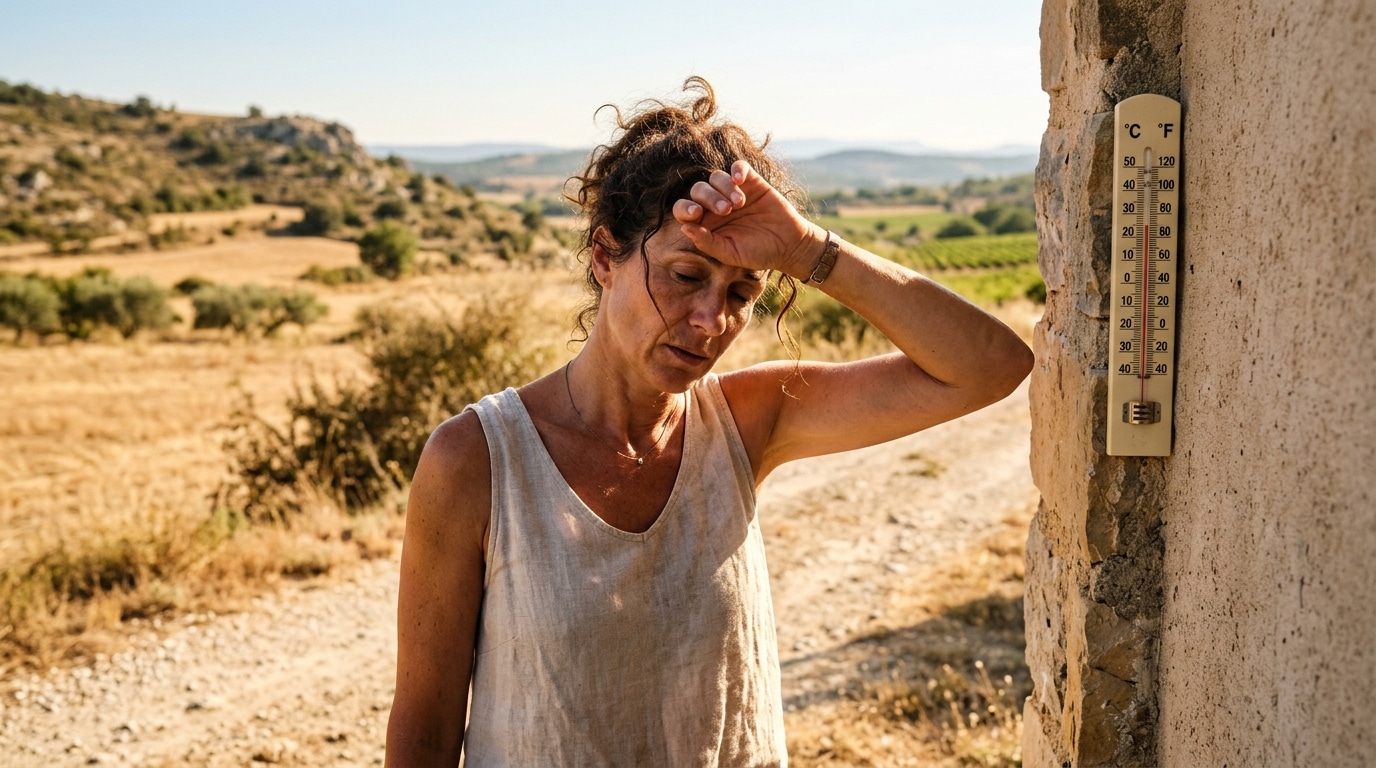 Femme s'épongeant le front pendant la canicule