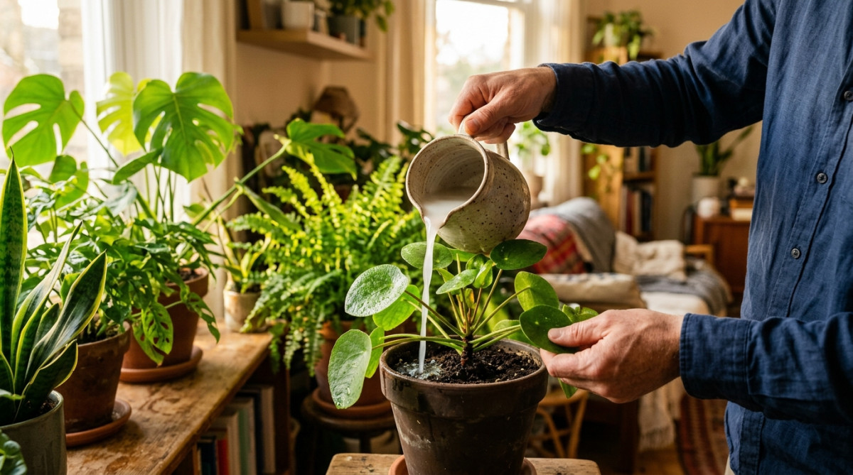 Arrosage de plantes avec l'eau de cuisson riche en amidon