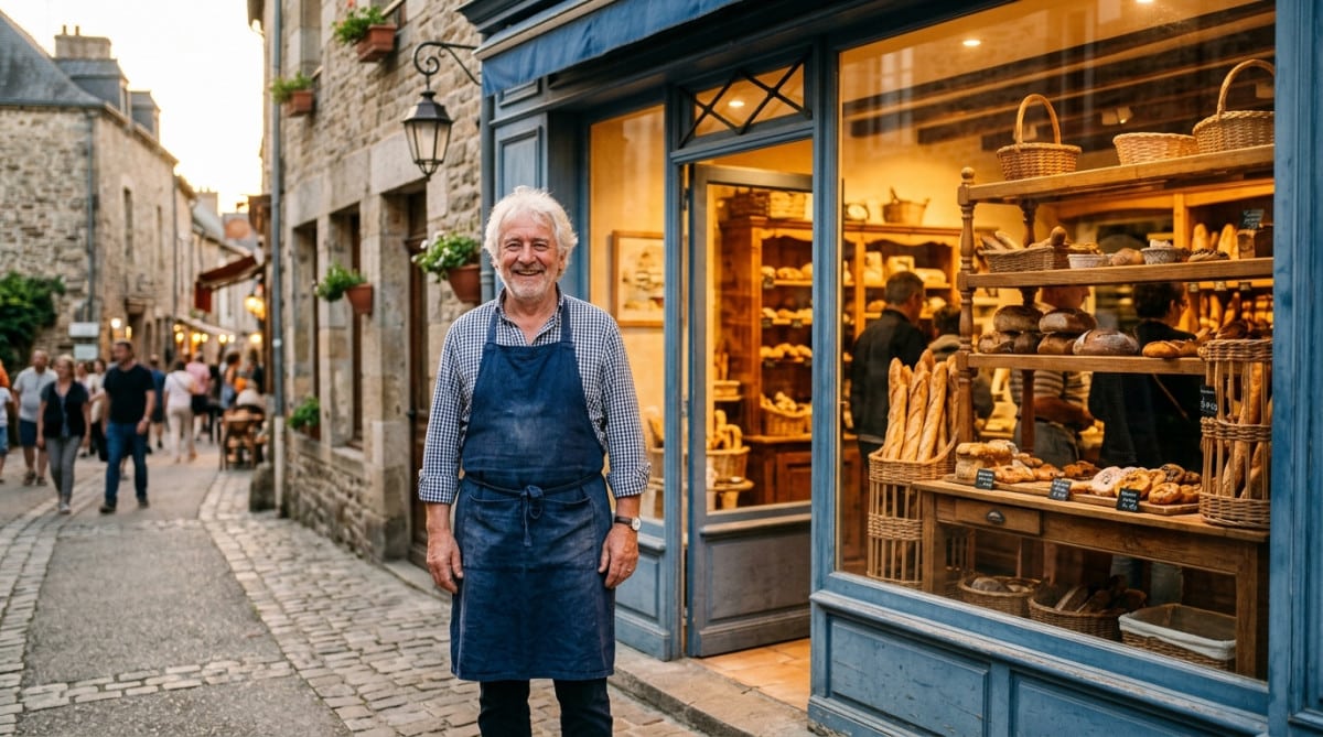 Artisan commerçant senior devant sa boutique