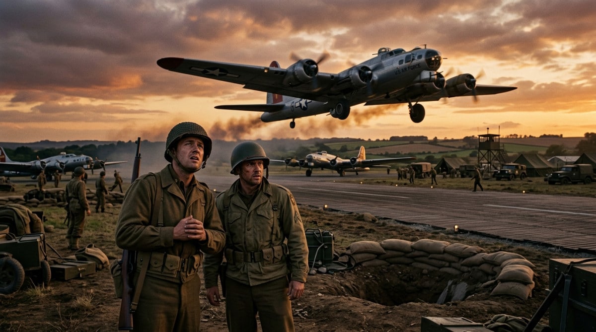 Avions militaires américains au décollage en Normandie 1944