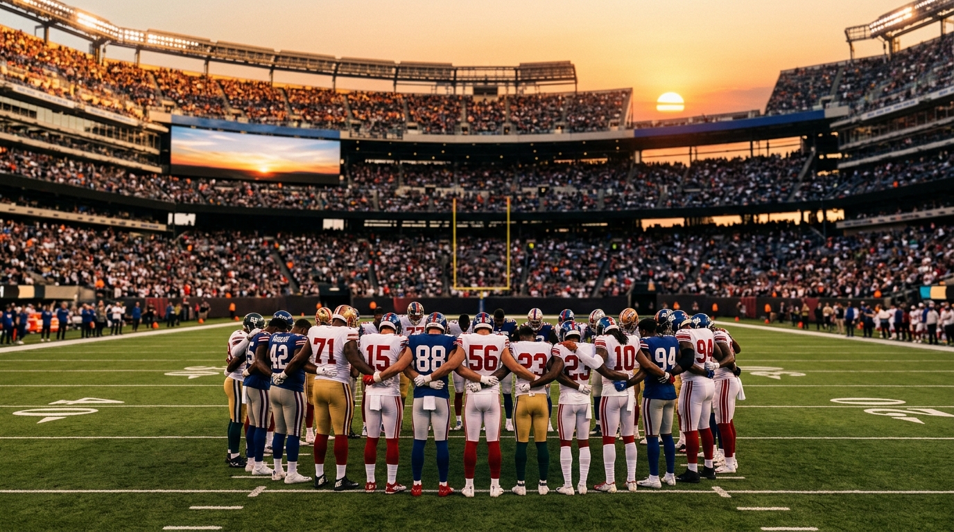 Joueurs NFL rassemblés en soutien sur le terrain