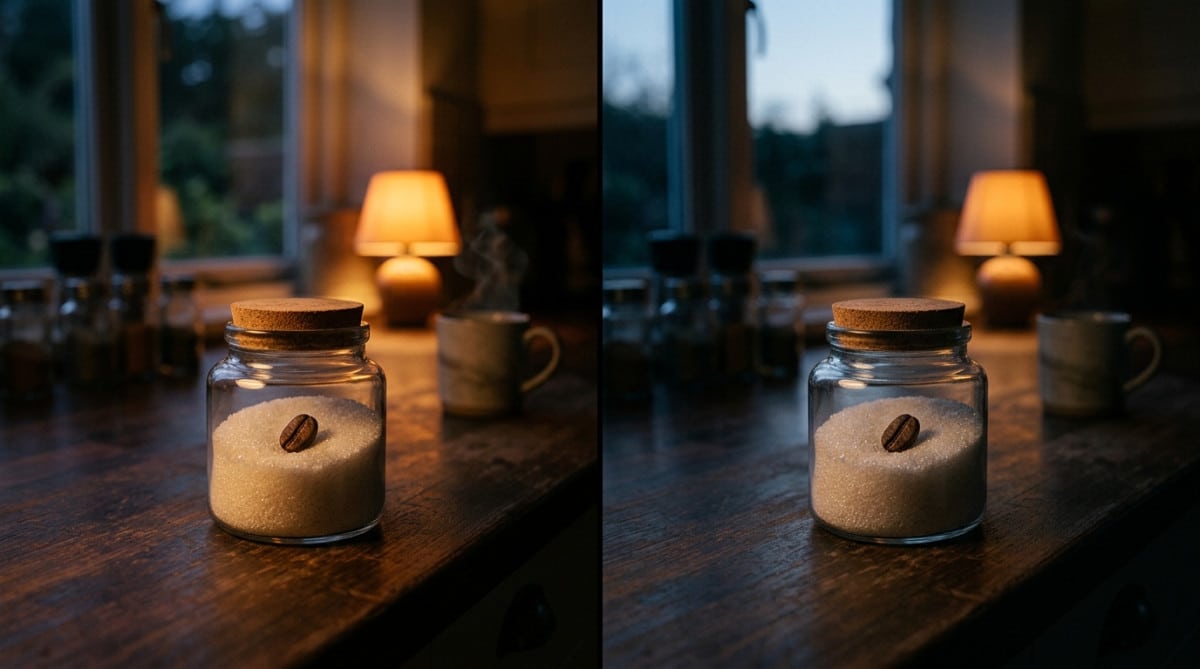 Bocal de sucre fermé avec grain de café la nuit