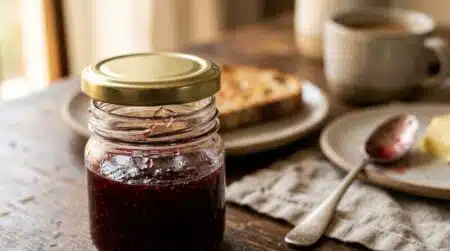 Petit pot de confiture avec éclat de verre visible