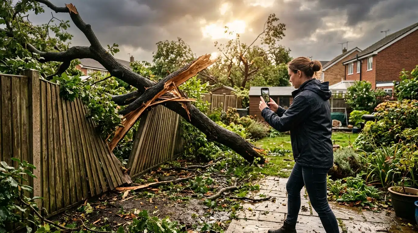 Photo de dégâts causés par une branche d'arbre tombée
