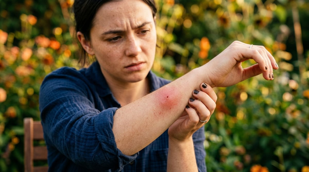 Bras gonflé et rouge après une piqûre de guêpe