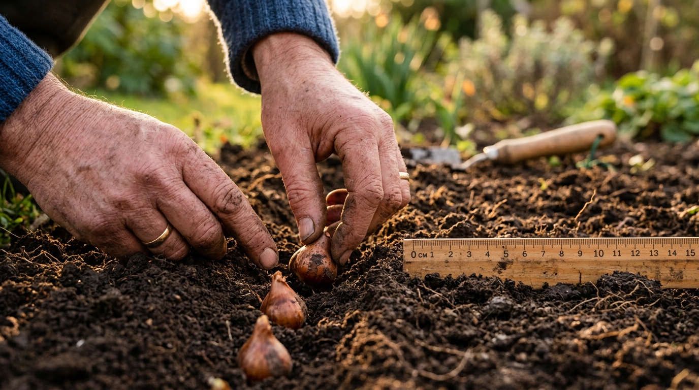 Plantation de bulbes de crocus à faible profondeur