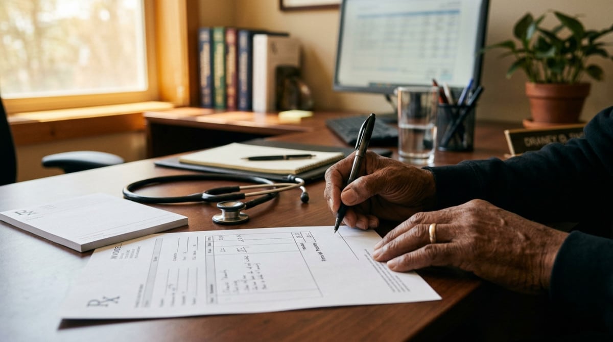 Bureau médical avec ordonnance et facture