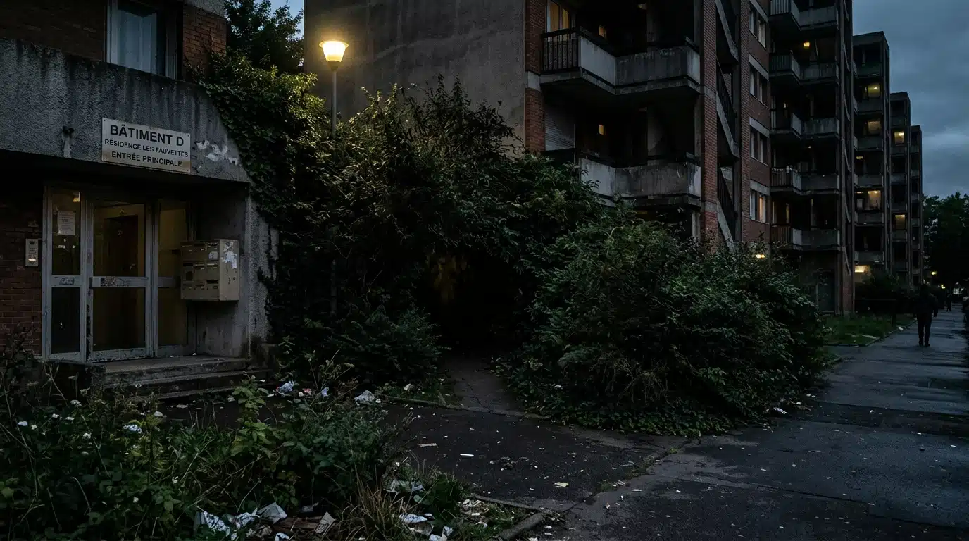 Coin sombre près de buissons dans une résidence
