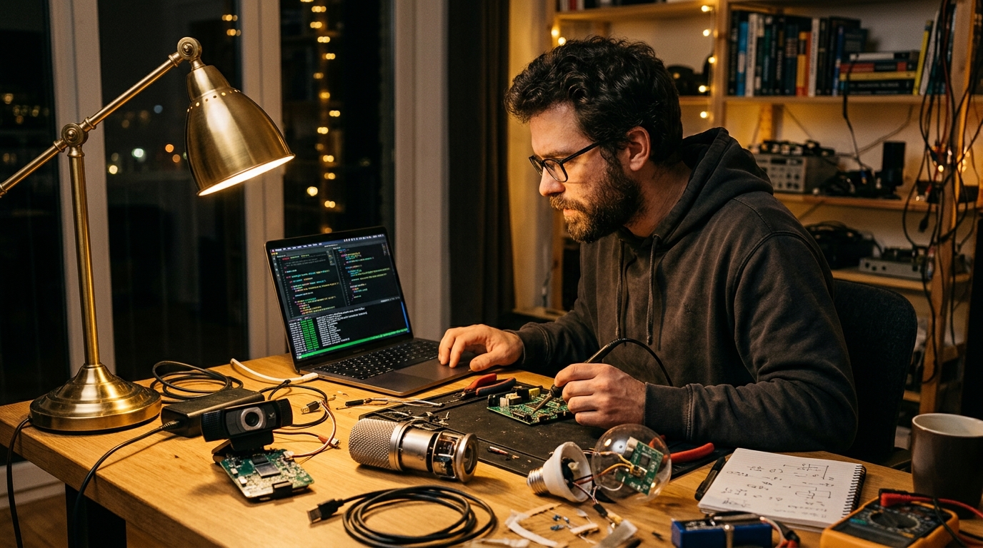 Chercheur analysant des appareils connectés avec une IA