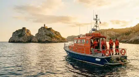 Vedette SNSM naviguant près des rochers des Deux Frères