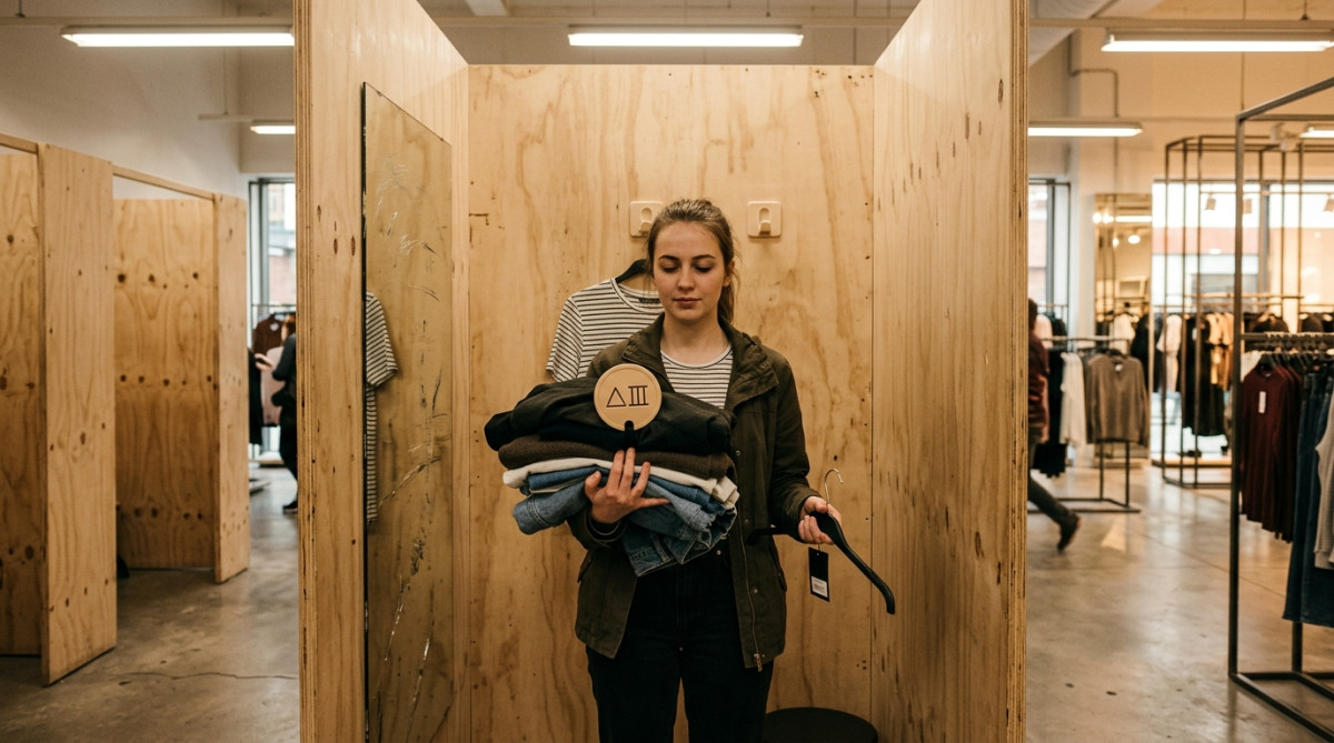 Cabine d'essayage moderne minimaliste avec jeton numéroté