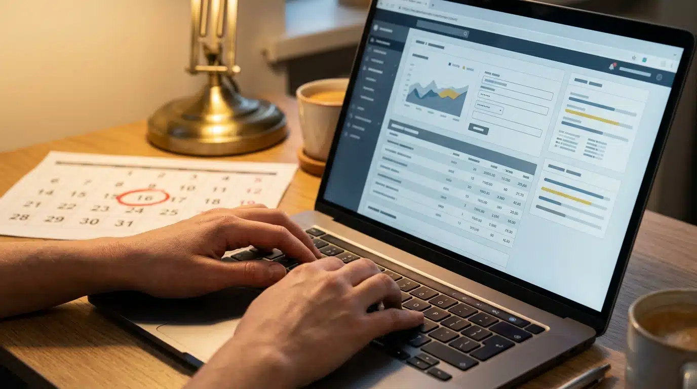 Personne vérifiant son espace CAF en ligne sur ordinateur
