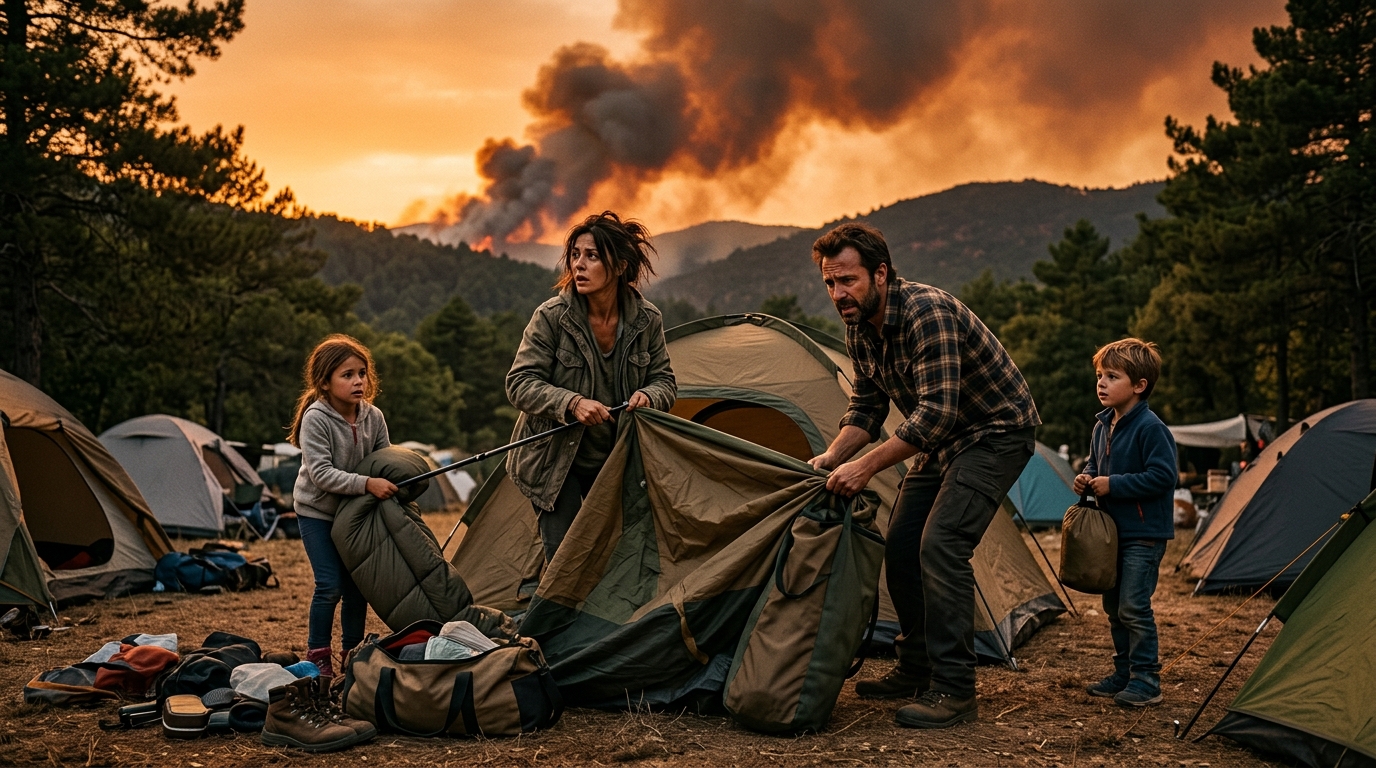 Famille évacuée d'un camping à cause d'un incendie