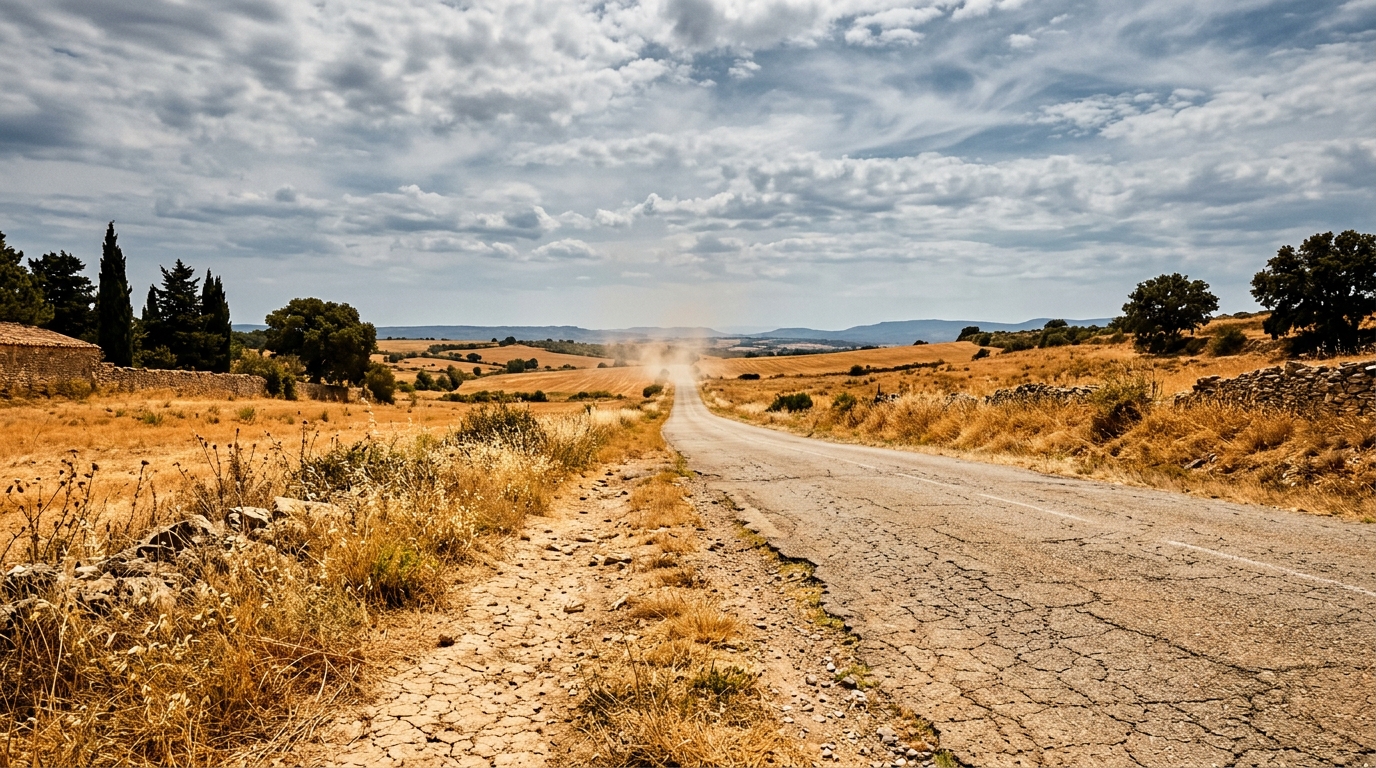 Paysage français asséché par la canicule et la sécheresse