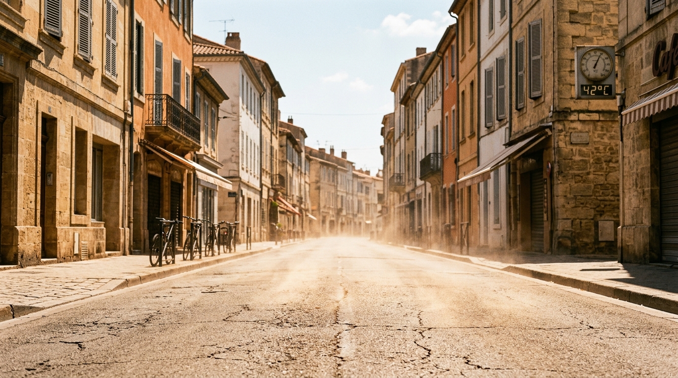 Rue française déformée par la chaleur intense de midi