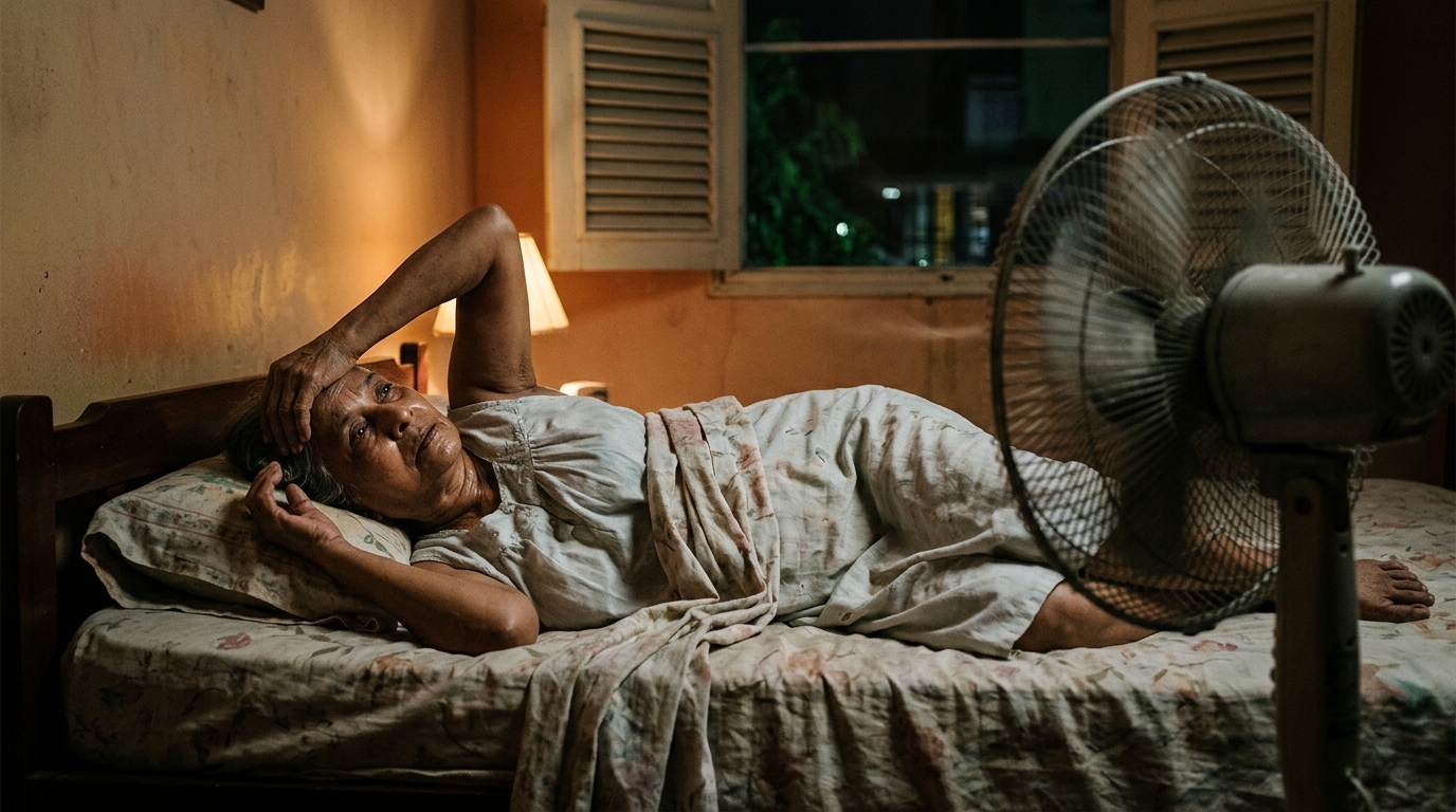 Personne insomniaque pendant une nuit de canicule
