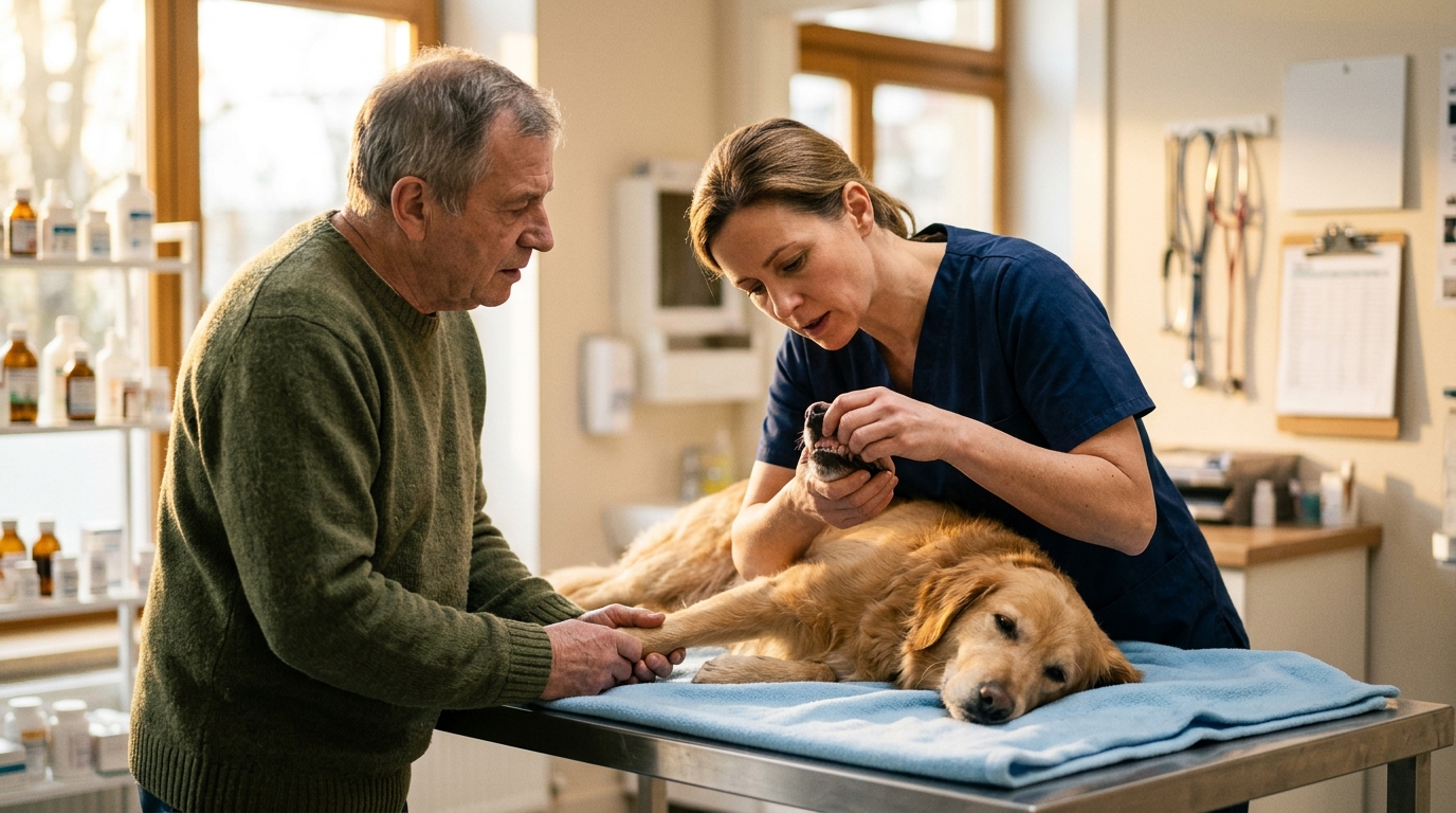 Vétérinaire examinant un chien en coup de chaleur