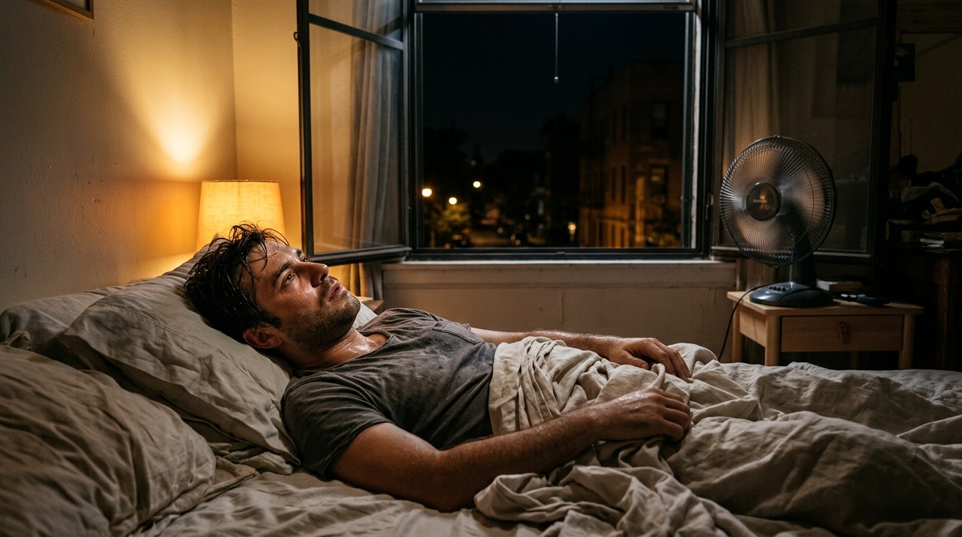 Personne fatiguée ne trouve pas le sommeil pendant la canicule
