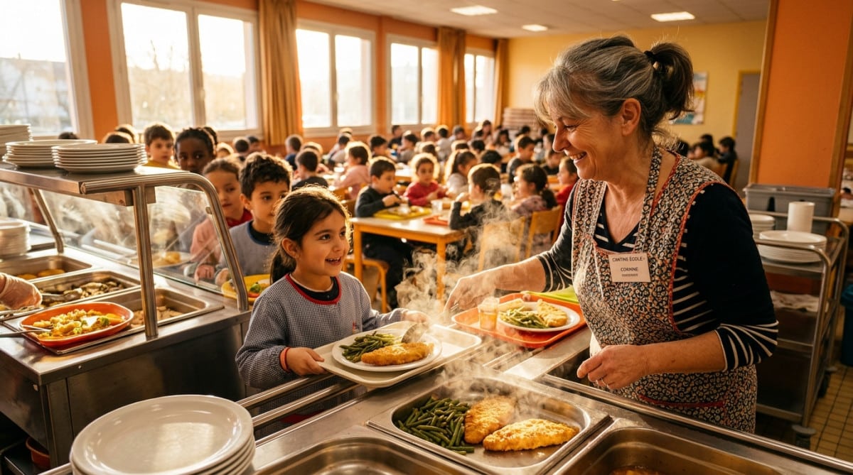 Cantine scolaire servant du poisson pané aux enfants