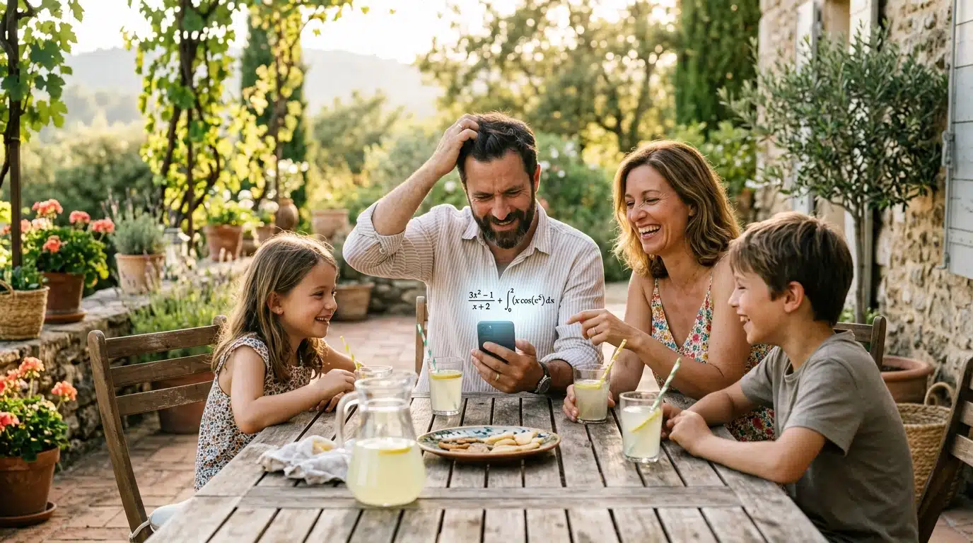 Famille en vacances résout un calcul mathématique piège
