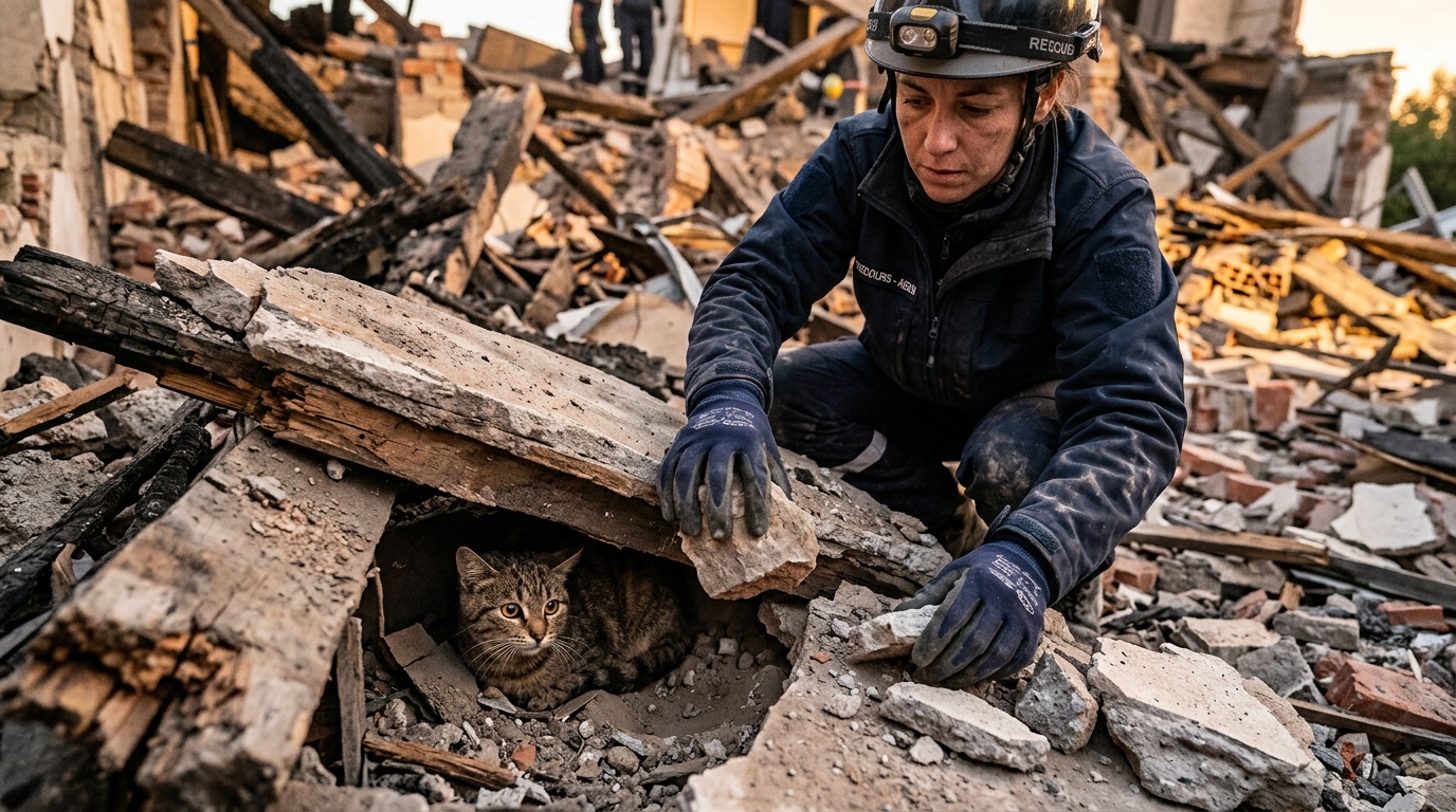 Chatte Dyva sauvée des décombres après l'incendie à Agen