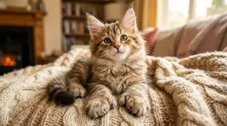 Chaton Maine Coon aux pattes surdimensionnées avec orteils supplémentaires