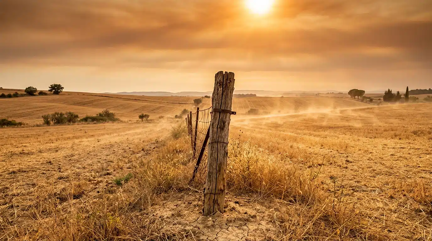 Paysage français aride sous un soleil accablant