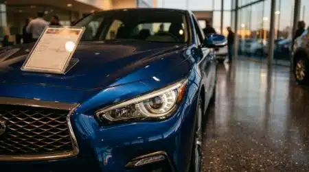 Voiture neuve exposée dans un showroom automobile