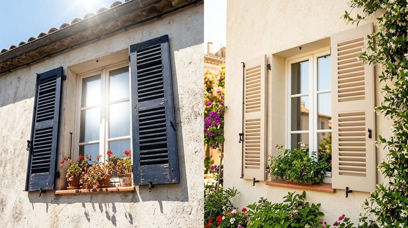 Comparaison volets sombres et clairs sous le soleil d'été