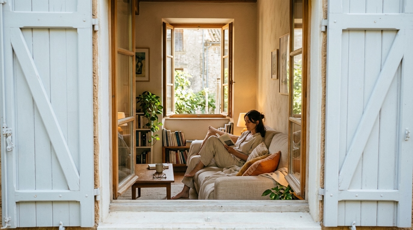 Intérieur frais et lumineux grâce à des volets clairs