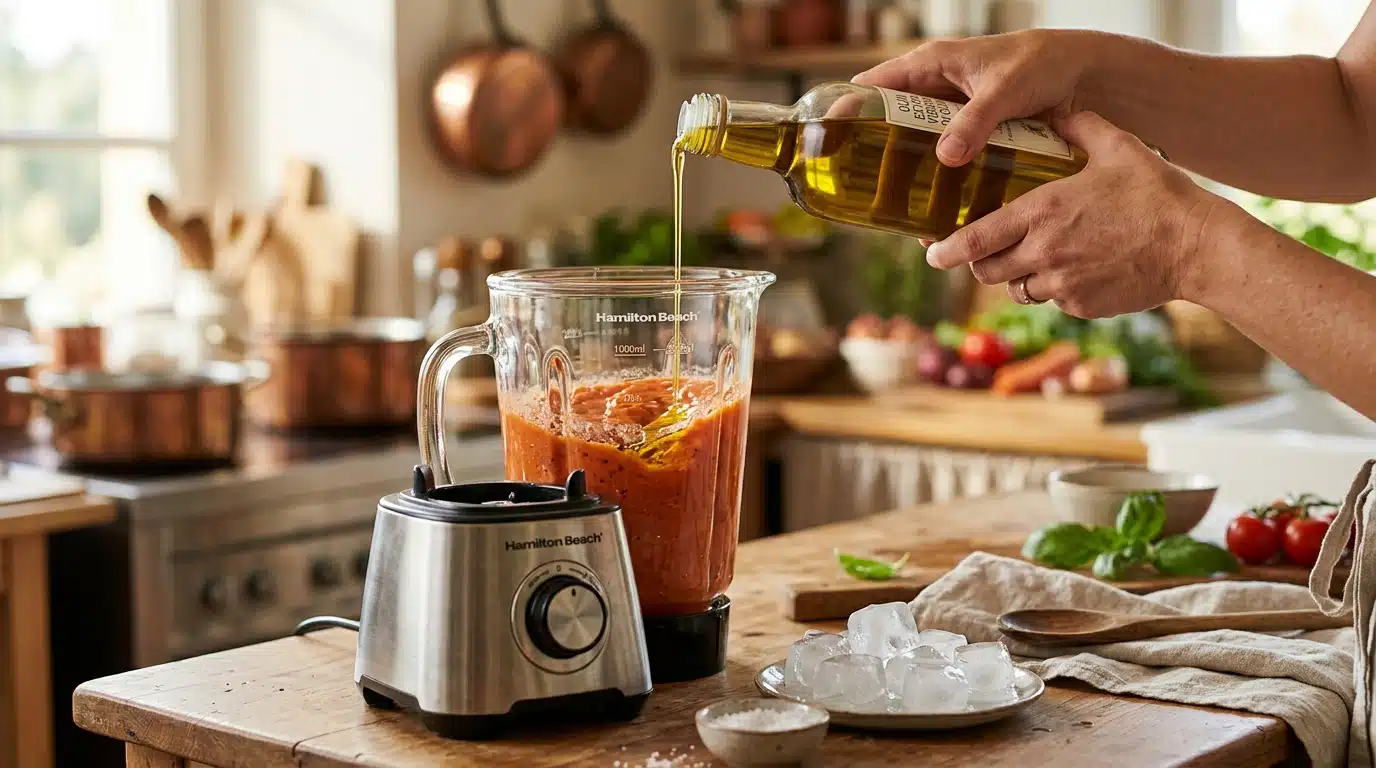 Préparation du gaspacho de tomates au mixeur