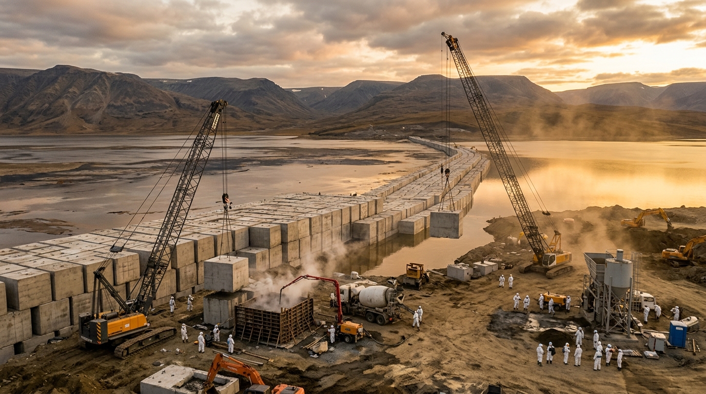 Blocs de béton comblant le lac Karatchaï